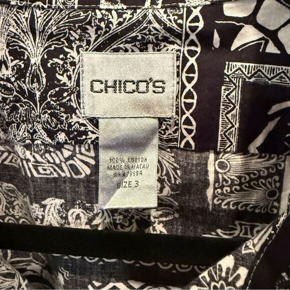 Chico's Black and White Patterned Button Front Top Size XL - Picture 2 of 4